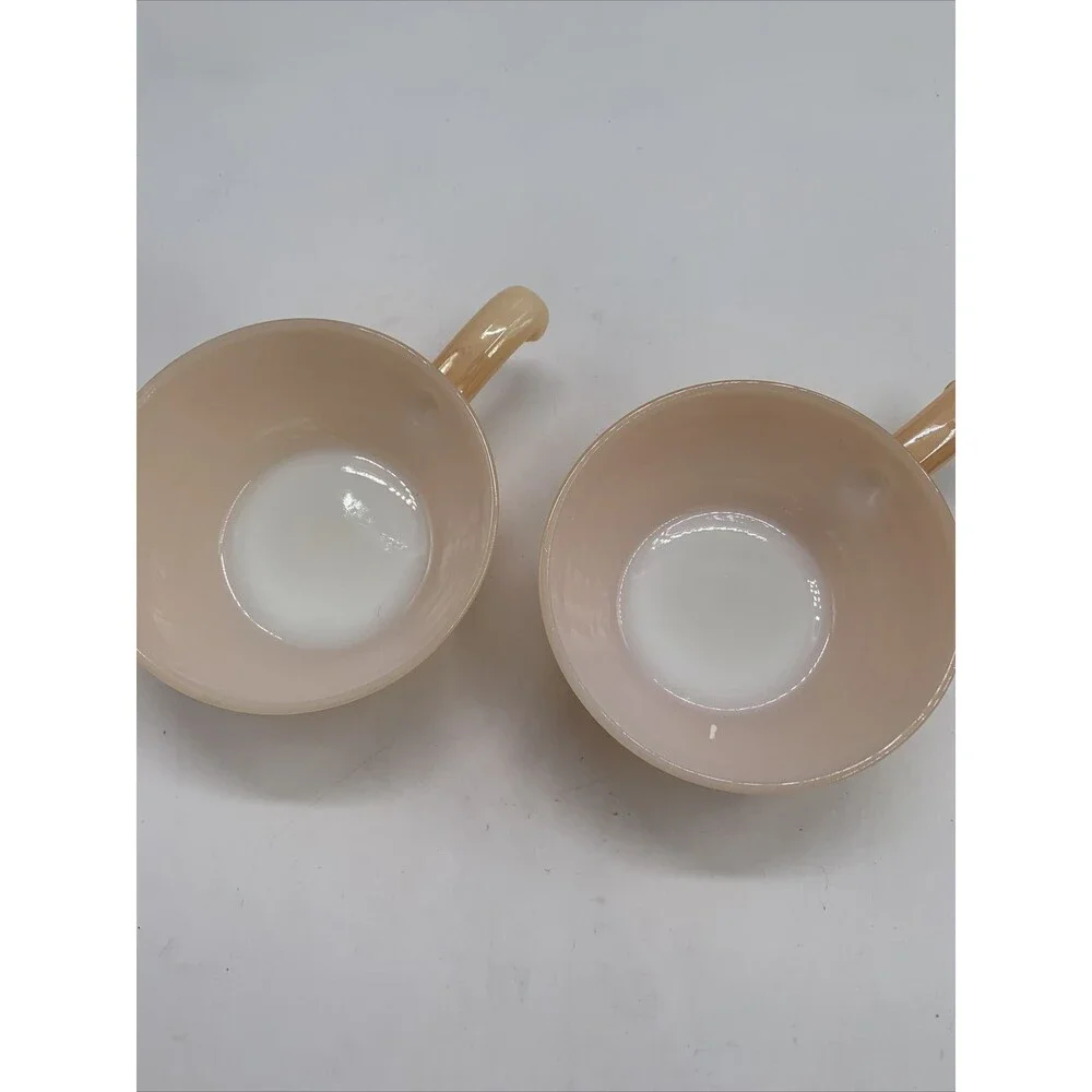 4 Vtg. Anchor Hocking Fire King Ware Peach Luster Beehive Handled Soup Bowl 14
